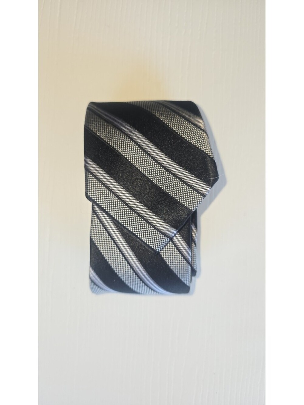 XMI Platinum Black Silver Striped 100% Silk Roffe Men's Necktie